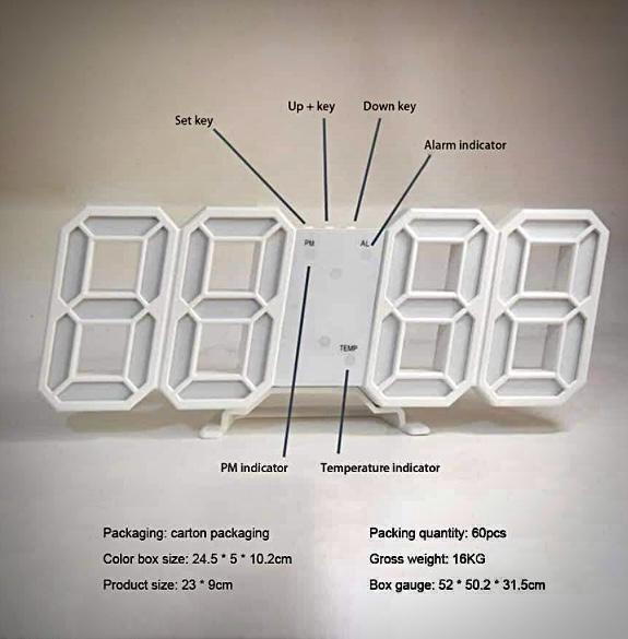 3D LED digital wall clock